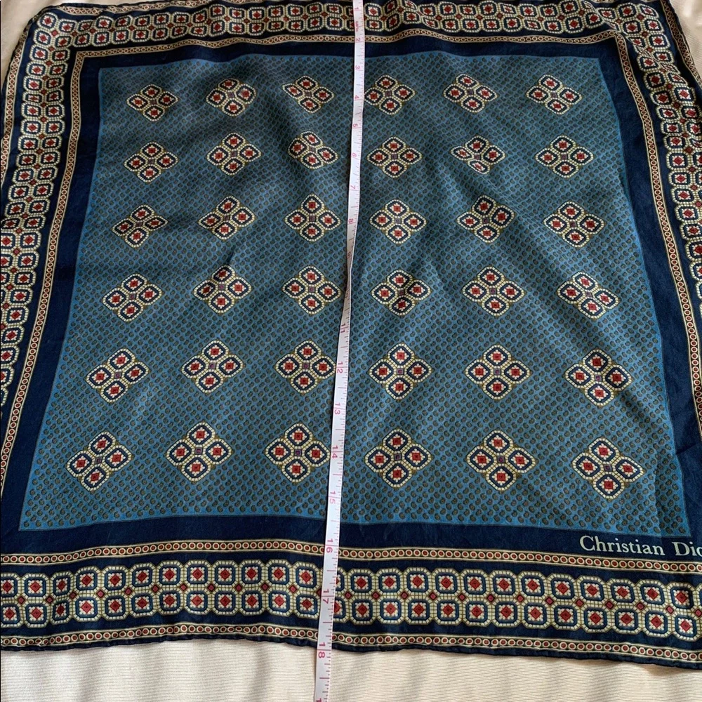 Vintage Christian Dior Silk Geometric Print Scarf | Blue Dior Silk Scarf